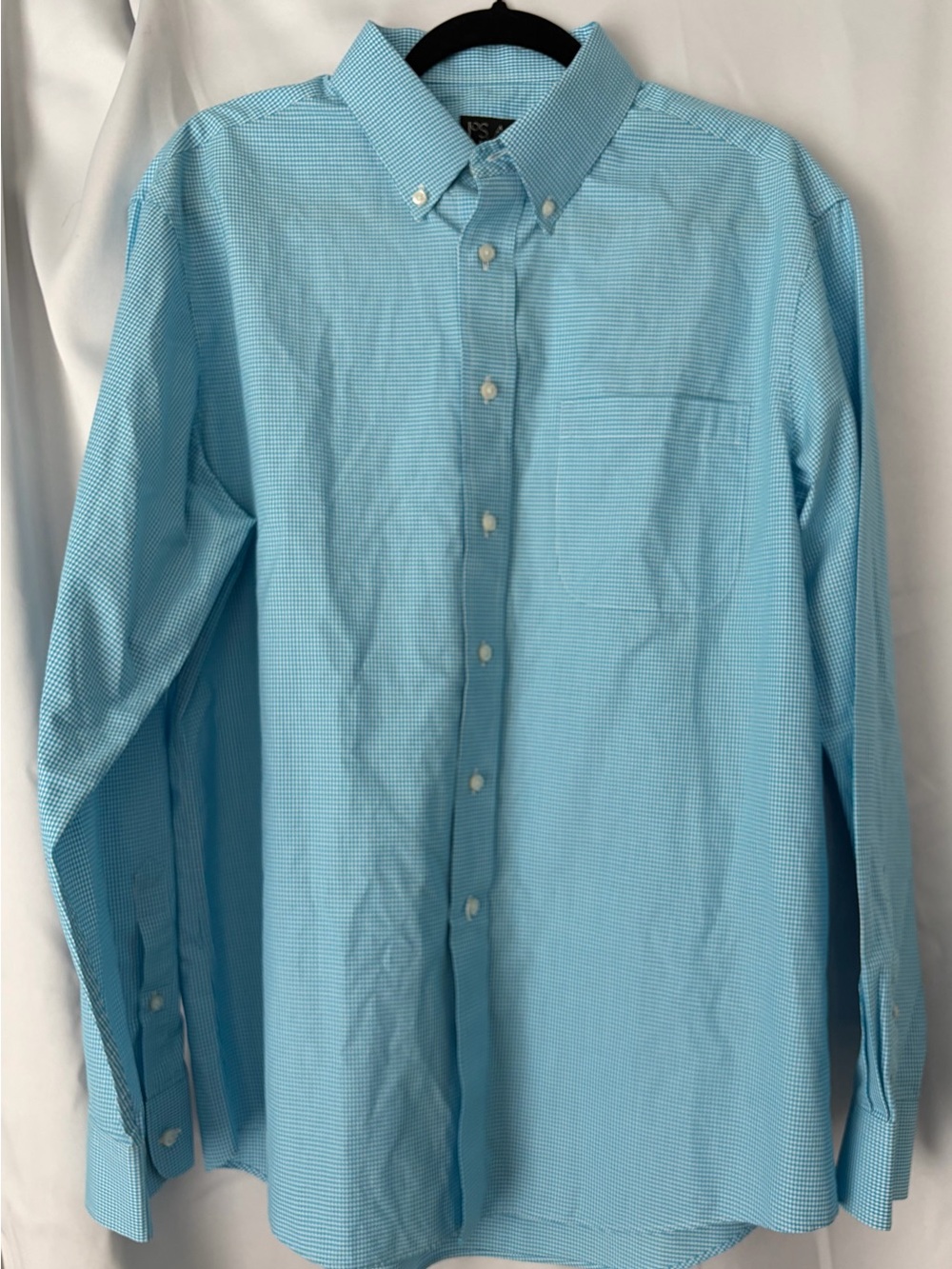 Men's Jos A Bank Light Blue check LARGE dress Shirt Traveler’s Collection